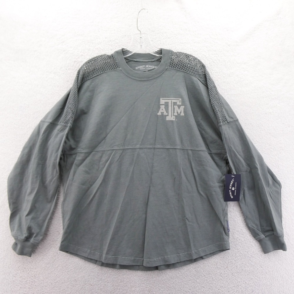 Spirit Jersey Shirt Womens Medium Texas A&M Gray‎ Leopard Print Mesh Cotton Long